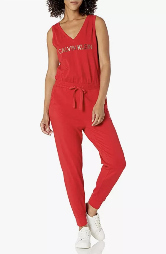Red calvin cheap klein jumpsuit