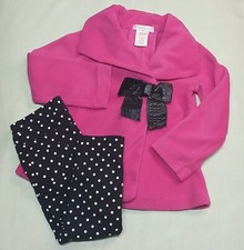 Maggie  Zoe Fleece Feel Hot Pink Pea Coat With Black Bow  Polka Dot Pant Set