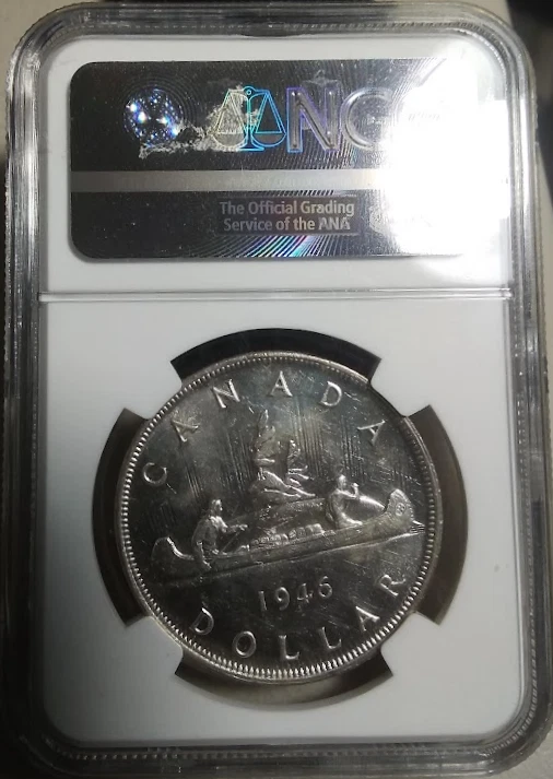 :1946 S$1 SILVER DOLLAR GEORGE-VI CANADA NGC MS62 MIRROR SURFACES RARITY R5 - Image 2 of 2