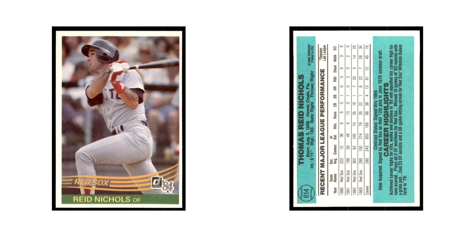 Reid Nichols 1984 Donruss #614 Boston Red Sox Baseball Card NM - Image 3 of 3