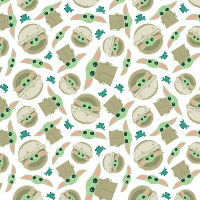 Flannel Star Wars Mandalorian The Child Frog Baby Yoda Fabric Green  Cream~BTY