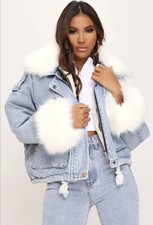 Brand New I Saw It First Denim Fur Jacket Size M