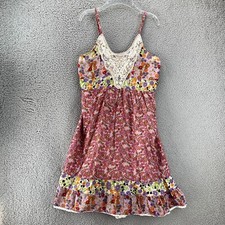 Boho Floral Sleeveless Dress Womens M/L Fit & Flare Lace Cottagecore Prairie