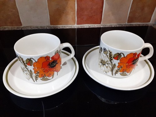 Set 2 tazze e piattini vintage J&G Meakin design 'POPPY' da collezione