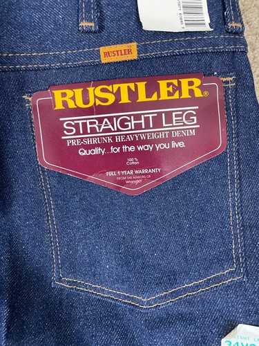 Vintage Rustler Denim Jeans Mens 34x32 Regular Fit Straight Leg Made in USA Blue - Picture 14 of 16