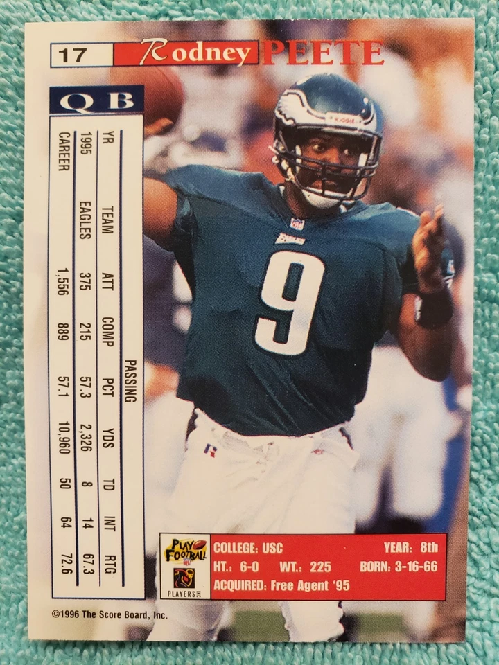 1996 CLASSIC PRO LINE II INTENSE RODNEY PEETE #17 PHILADELPHIA EAGLES  - Image 4 of 4