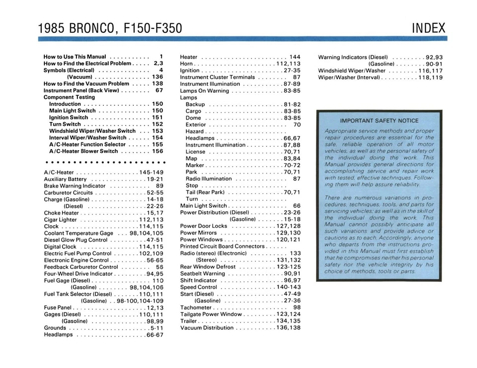 1985 Ford Bronco, F-150-350 Electrical &Vacuum Troubleshooting - Image 2 of 3
