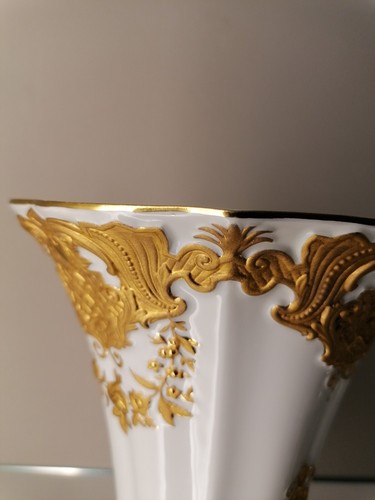 MEISSEN Prunk Vase Blumen Muschel Mattgold Glanzgold Relief 1. Wahl Höhe 22 cm - Picture 15 of 22