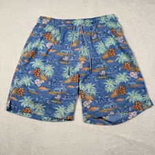 Peter Millar Seaside Swim Shorts Mens Large Blue Hawaiian Tropical Floral Print