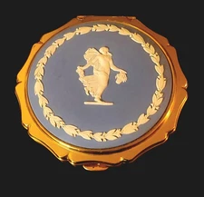 Vintage Stratton Wedgwood Compact Blue Jasperware Cameo Insert Powder NEW
