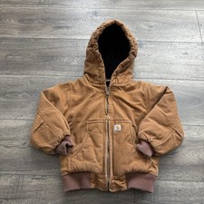 Carhartt Jacket Unisex Kids 4T Brown Canvas Hooded Full Zip Insulated Workwear