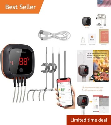 Bluetooth Wireless Meat Thermometer with 4 Probes - 150 ft Range, Timer & Alarm