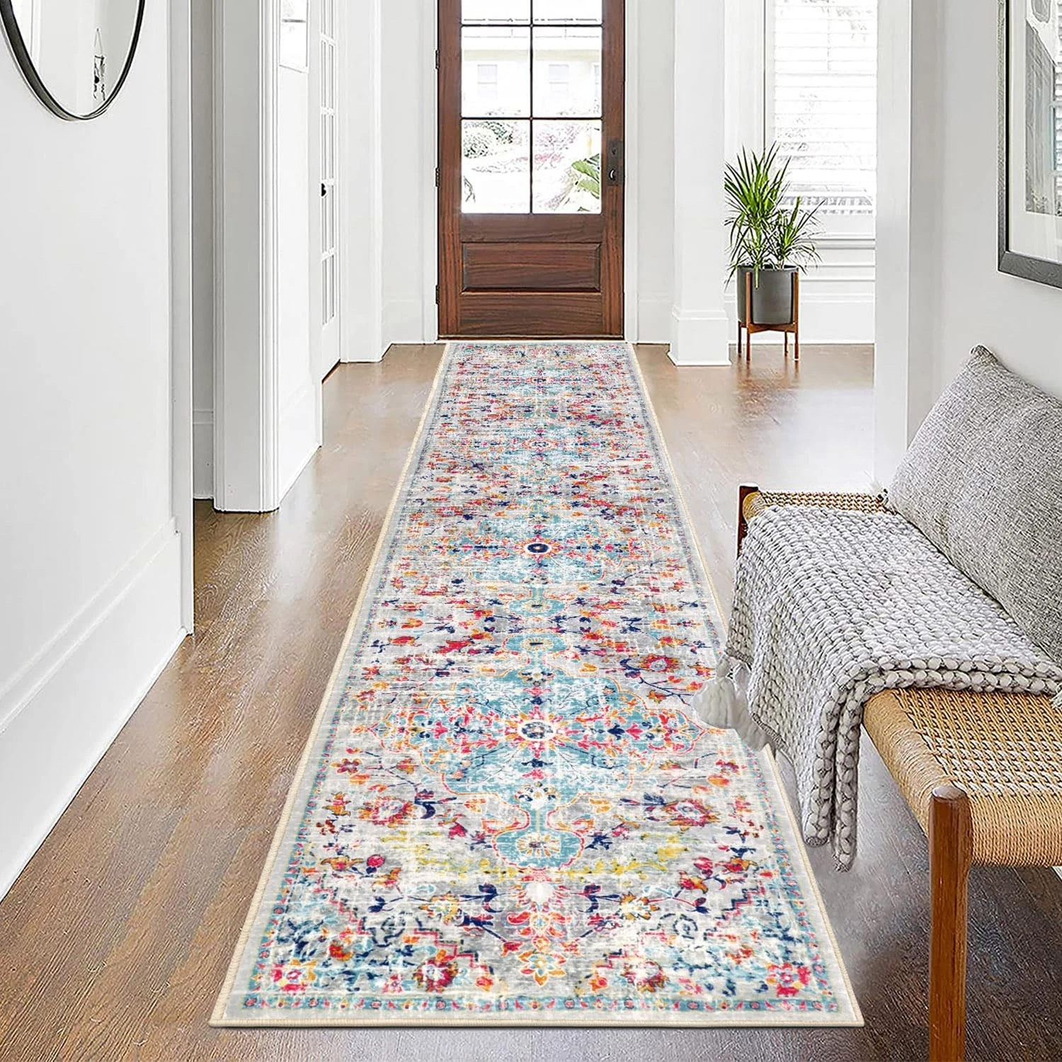 Distressed Carpet Long Hallway Runner Entryway Rug 60x300cm Non Slip Washable
