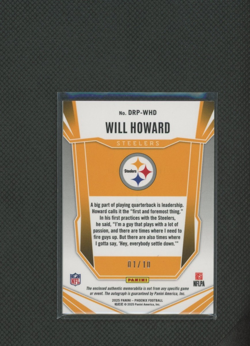2025 Panini PHOENIX WILL HOWARD ROOKIE GOLD DUAL LAUNDRY NFL TAG