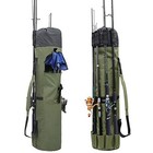 Durable Canvas Fishing Rod & Reel Organizer Bag Travel Carry Case Khaki Green