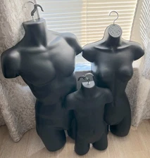 3pk Dress Mannequin Form (Hard Plastic / Black) with Hook for Hanging