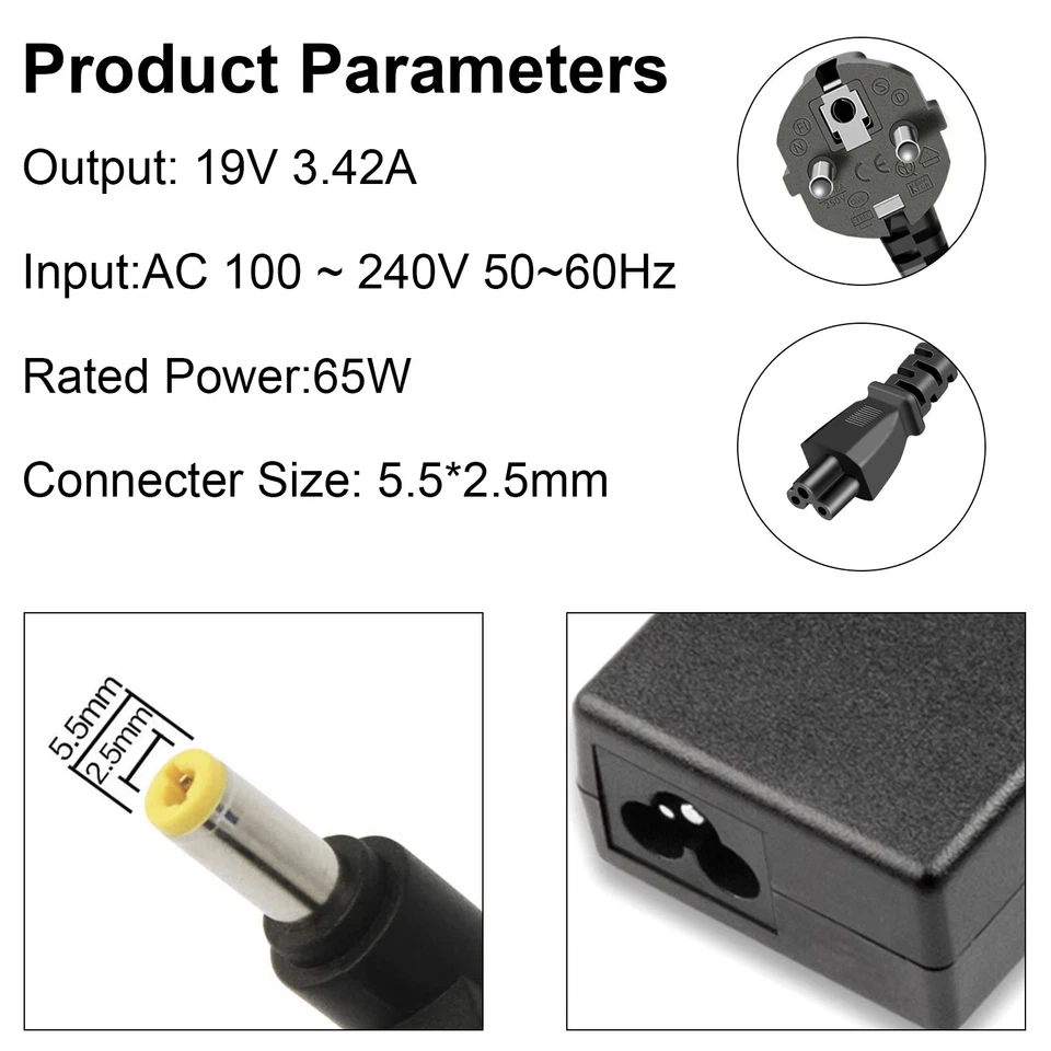 19V 3,42A 65W Notebook Laptop Netzteil Ladegeräte Ladekabel Für MEDION ASUS Acer - Bild 3 von 4