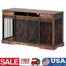 63 inch Double Dog Crate Furniture Large Breed Dog Kennel w/ Removable Divider