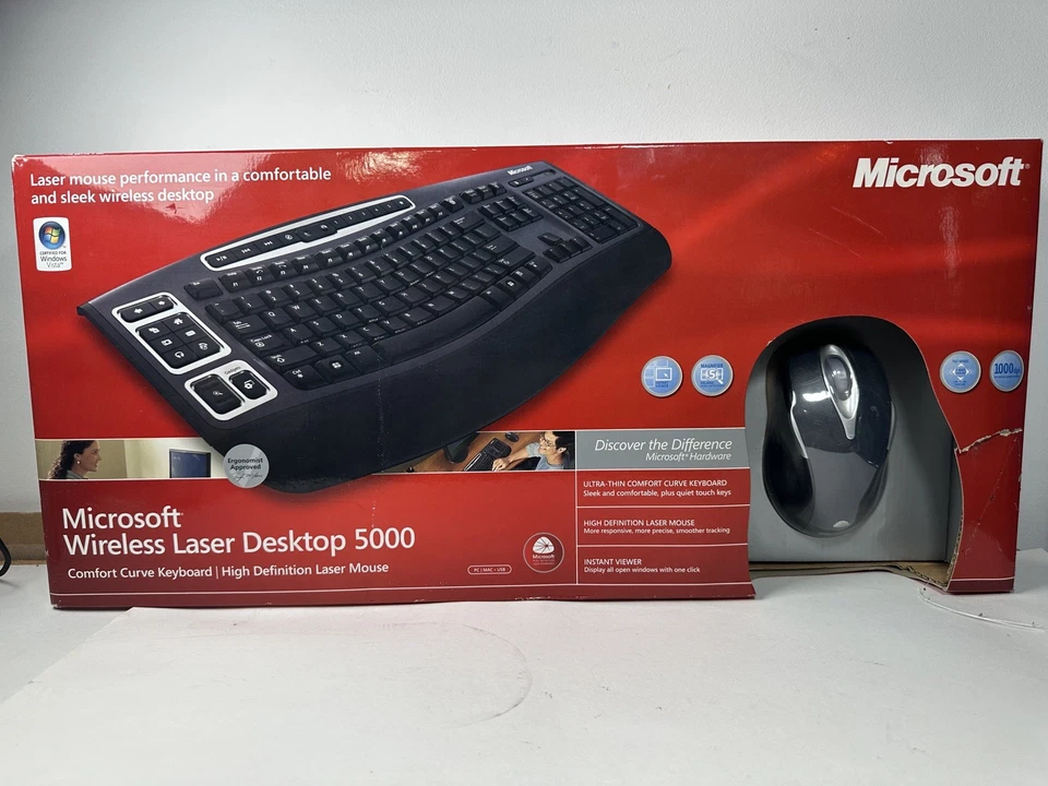 Microsoft Wireless Laser Desktop 5000 Comfort Curve Keyboard & HD Laser Mouse - Image 2 of 2