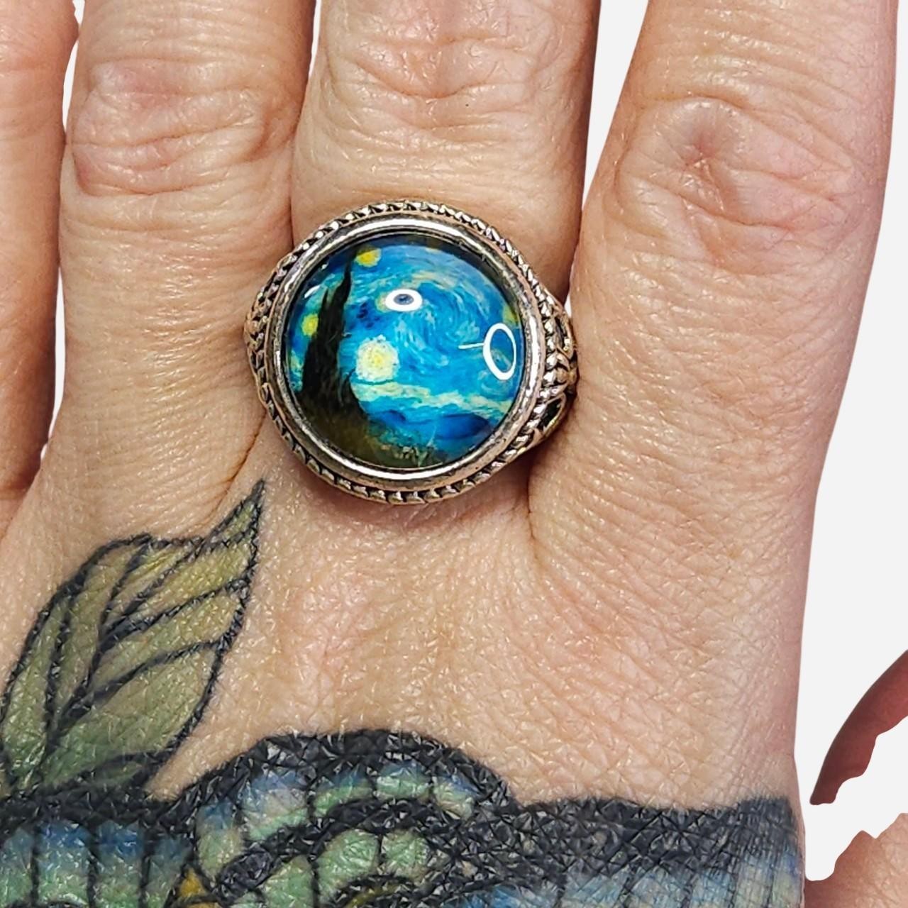 Starry Night Silver Tone Ring - image 1