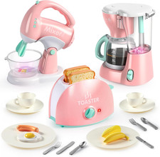 Pretend Play Kitchen Toy Set Gift for Kids, Coffee Maker Mixer Toaster Playset  