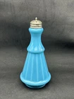 Vintage McKee Blue Opaline Milk Glass Salt or Pepper Tall Ribbed Shaker 1910 USA