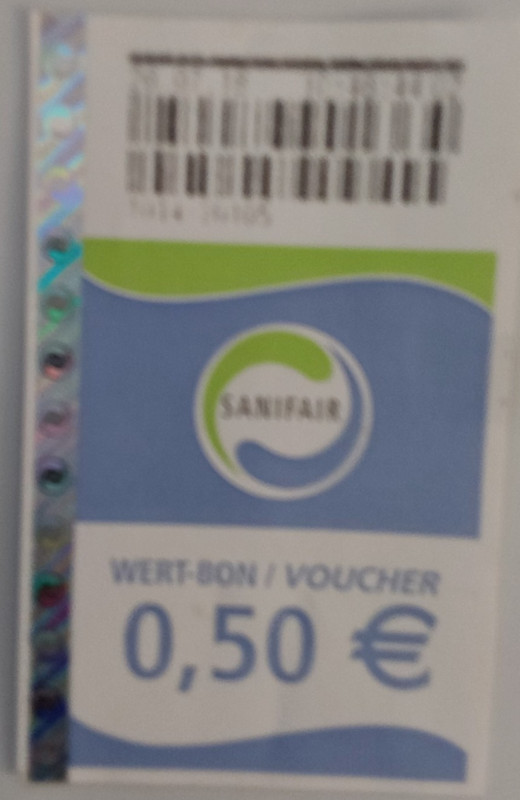 TICKET FOR TOILET USAGE  0.50 EURO ON THE GERMAN AUTOBAHN