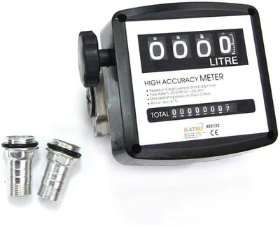 KATSU TOOLS 4 Digital Diesel Fuel Oil Flow Meter Counter, Fuel Pump Transfer Tank 482133