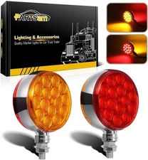 Partsam 2pc 3" Round Double Face Red/Amber 30 LED Pedestal Fender Lights Turn Si