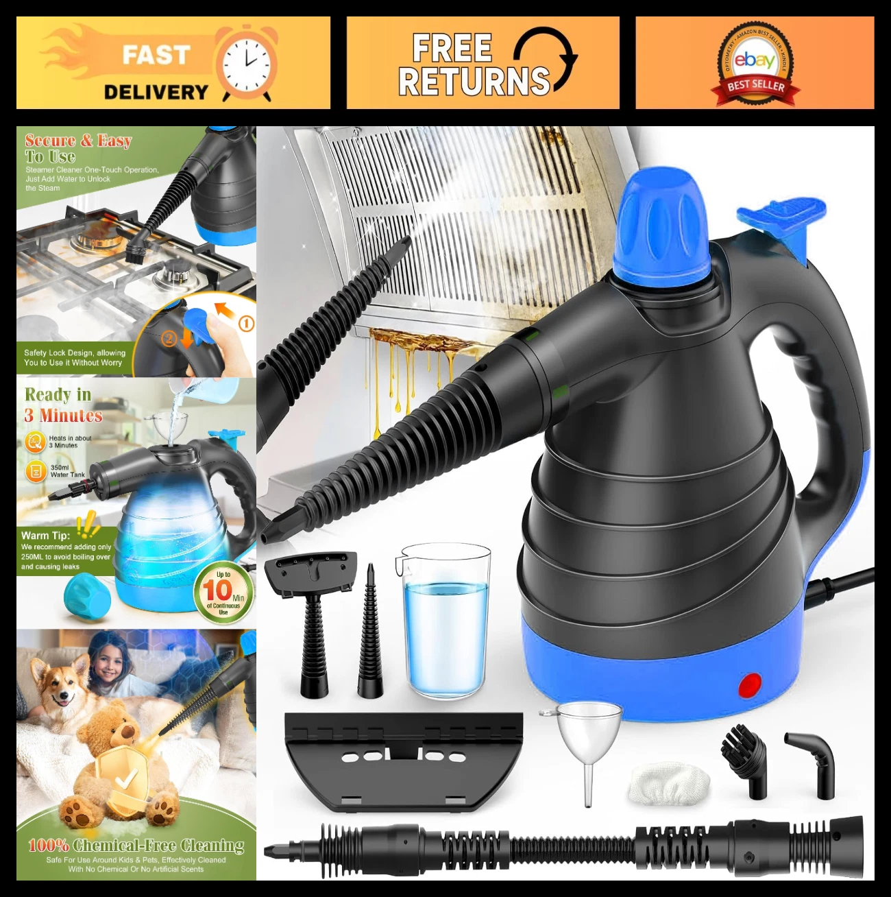 High-Temperature Handheld Steam Cleaner - Fast Heating Multi-Purpose Deep Cleane