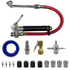10-120 PSI Tire Pressure Gauge with Inflator 12" Air Hose Heavy Duty Dual Hea
