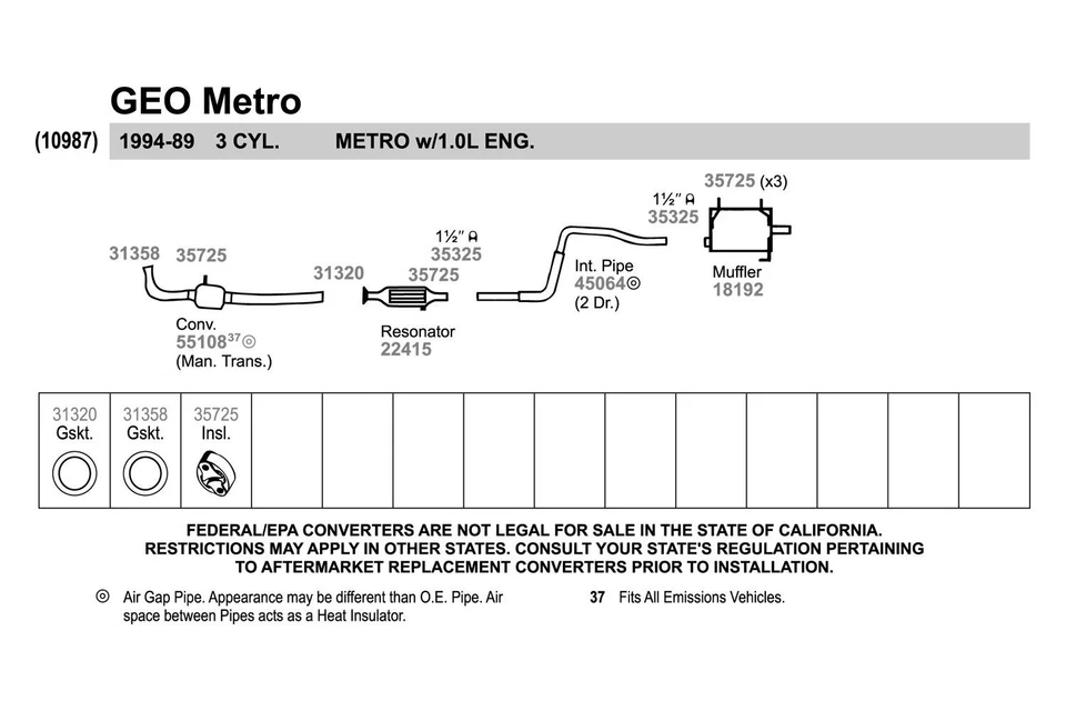 For Geo Metro 1989-1994 Walker Aluminized Steel Exhaust Intermediate Pipe Foto 2 de 2