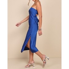 NWT Lulus Effortless Bliss Royal Blue Satin Strapless Cowl Back Midi Dress Small