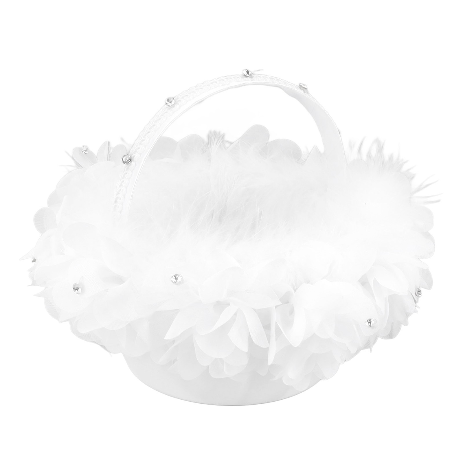 White Flower Girl Basket Petal Beads Decor Handheld Bridesmaid Scattering