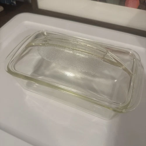 Pyrex #213-R 1.5qt. Clear Glass Meatloaf Pan w/Westinghouse Lid~ 8.5"x4.5"x2.5"