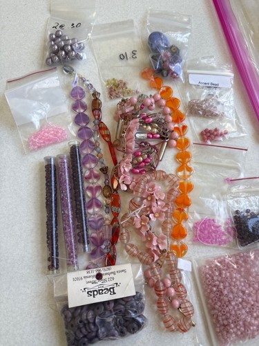 Glass Bead Lot: Pink, Purple, Orange | 1.5 pounds
