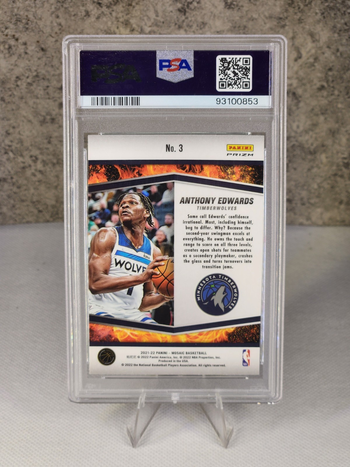 2021-22 Panini Mosaic - Rising Stars Anthony Edwards #3 PSA 10 Gem view 2