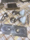 Rare Vintage Milk glass Door Knob Set (2) Plates & Mortise Lock