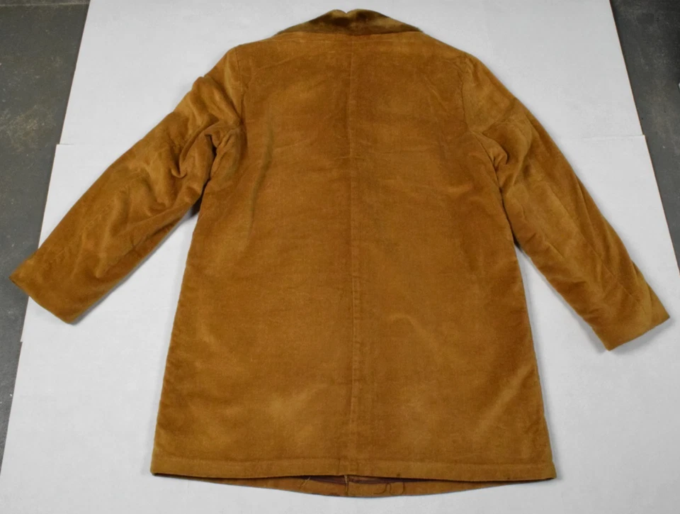 Abrigo de Pana Vintage Campus Talla 44 Largo Años 70 Trigo Dorado Forrado Sherpa Hecho en EE. UU. Foto 2 de 4