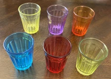 6 Vintage Colorful Ribbed Panel Shot Glasses 6 Different Vibrant Colors