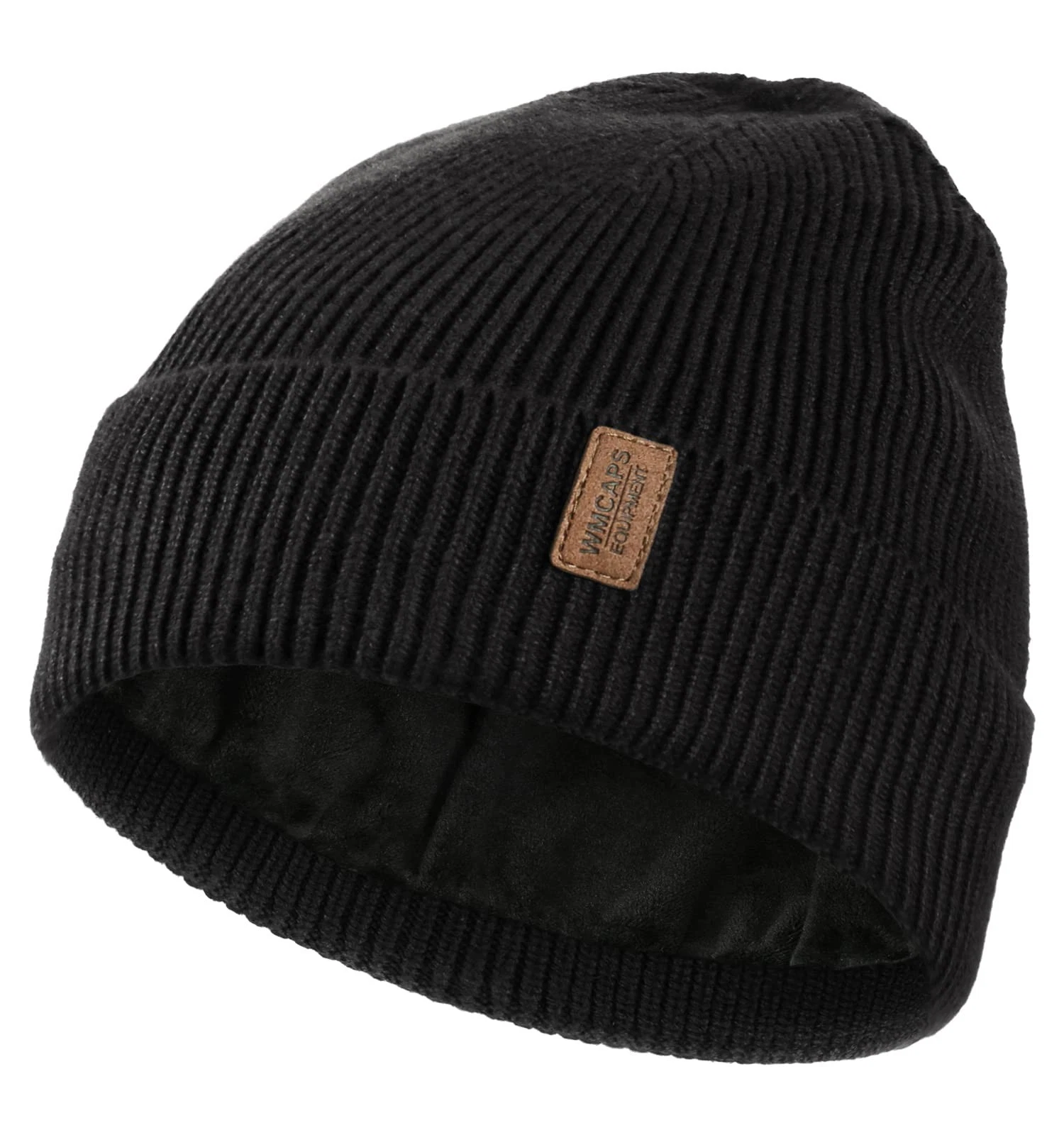 Beanie for Men, Stretchy Soft Cuffed Wooly with Thick One Size, Black
