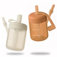 Baby Straw Cup Silicone Toddler Sippy Training Cup Straw Lid 5 Oz 2 Pack