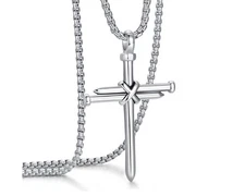 Men's Stainless Steel Nail Cross Pendant Necklace With 24 Inch Chain for Men ...