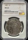 1887 $1 Morgan Silver Dollar NGC MS63 US Graded Coin Slab