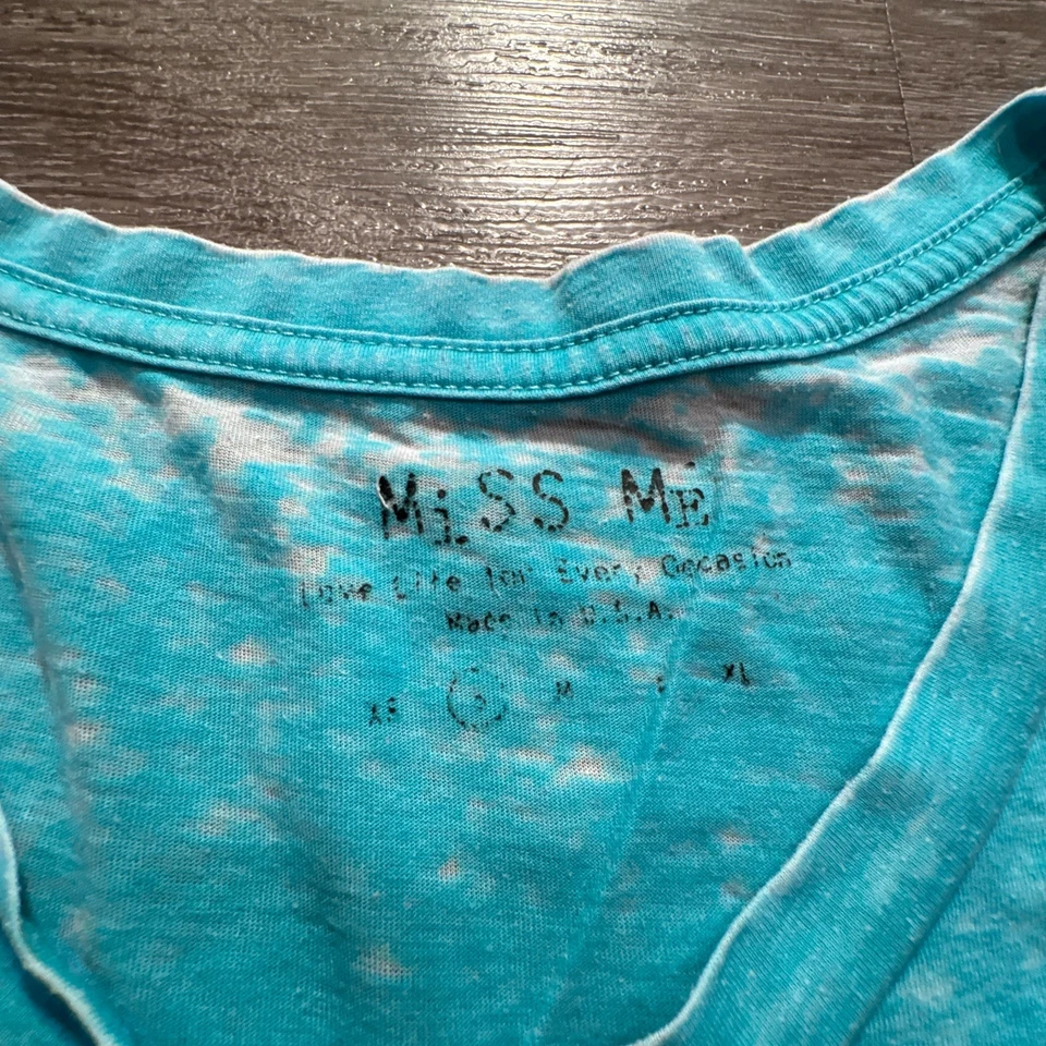 Miss Me Shirt Womens Small Blue Heart Graphic Short Sleeve Tee Burnout Light - Image 3 of 4