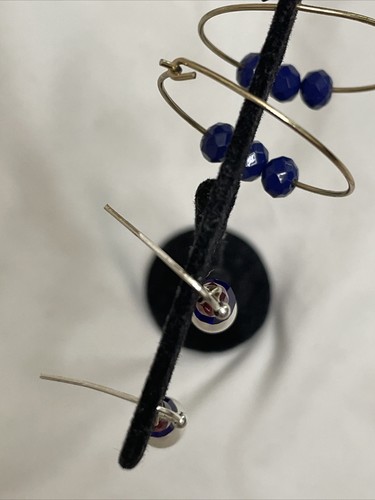 Lot Blue Crystal Pearl Hoop and Dangle Earrings Silver Gold Pierced - Picture 11 of 11