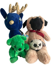 Plush LOT of 4 Vixen Reindeer Panda Pug Bear Stuffed Animal NWT Toys Kids Gifts