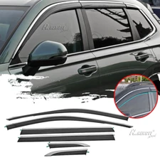 FITS 2023-2024 HONDA CRV CR-V SMOKE TINTED TAPE-ON WINDOW VISOR W/ CHROME TRIM