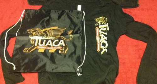 NEU Tuaca Vanille Brandy italienischer Likör Damen schwarz T-Shirt String Rucksack - Bild 1 von 5