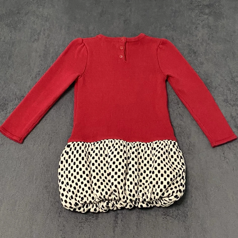 Camilla Sweater Dress Girls 4T Red Black White L/S Bubble Hem Bow Holiday Party - Image 4 of 4